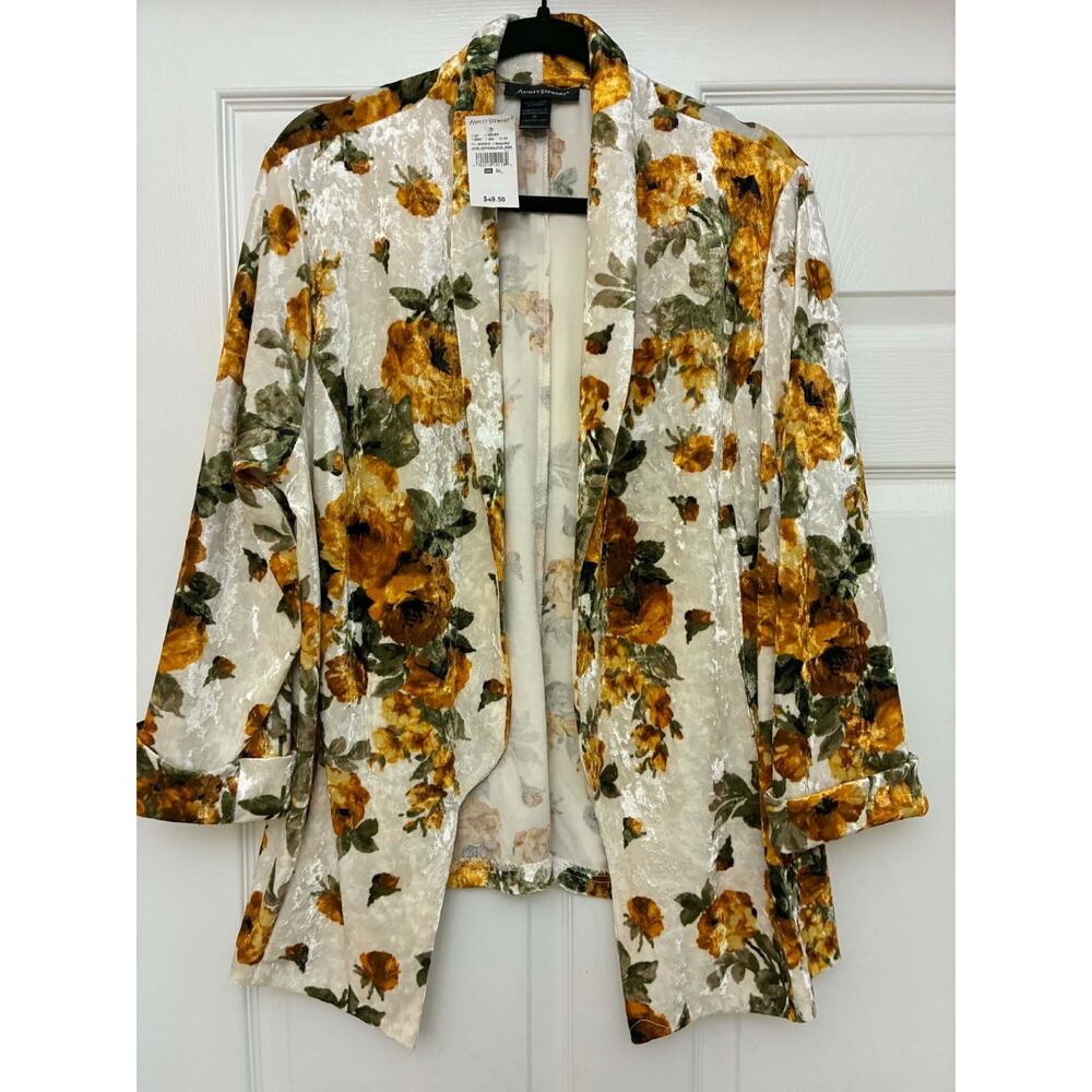 Ashley Stewart 26 Velvet‎ Floral Blazer Plus Size Open Front NWT